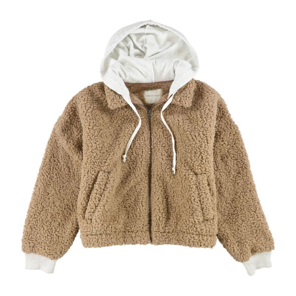 American Eagle Womens Sherpa Full Zip Hoodie Sweatshirt, Brown, M, DM